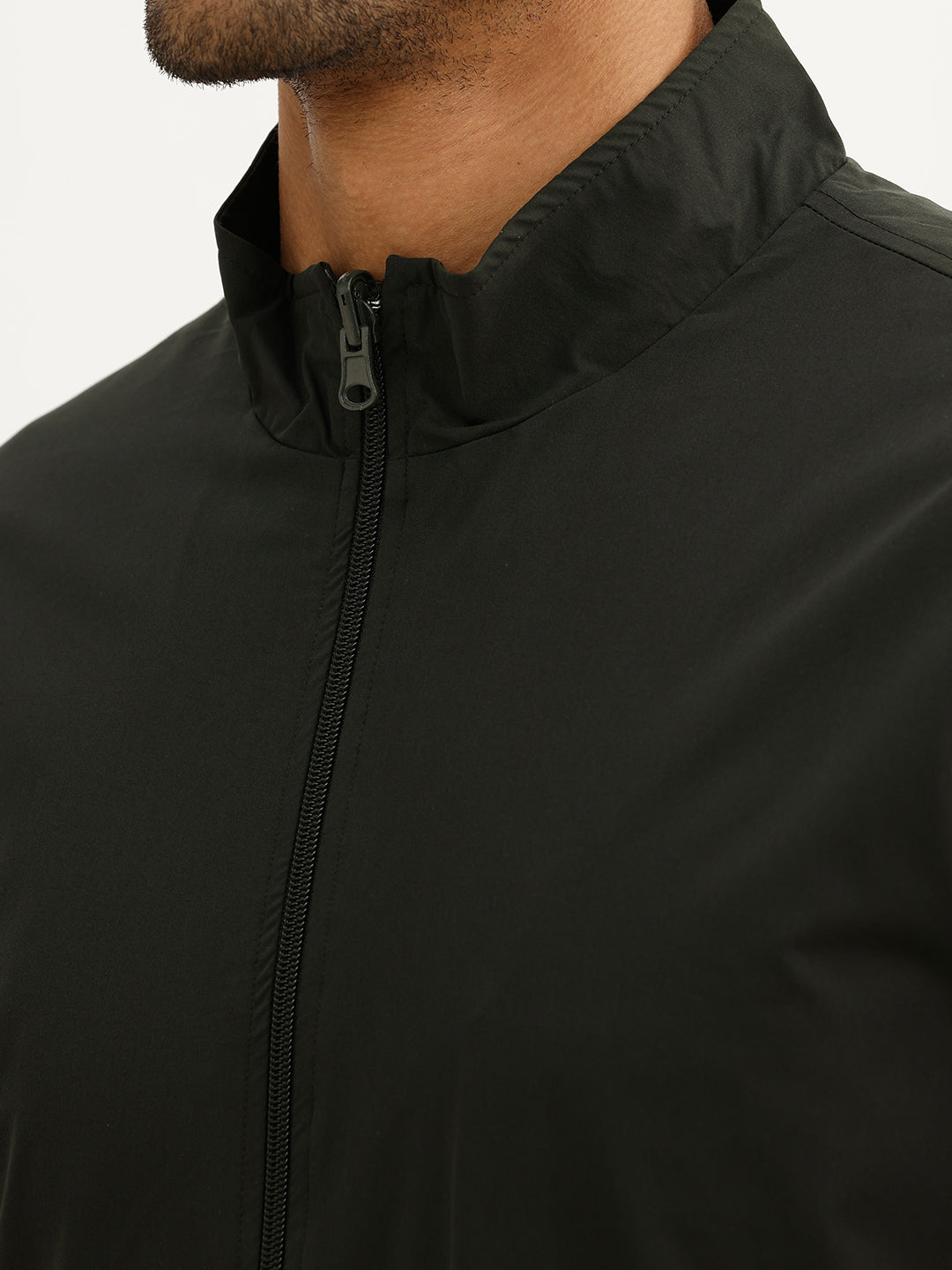 Solid Regular Fit Zipper Jacket | Olive