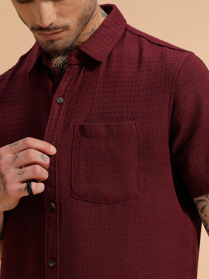 Textured Short Sleeve Shirt | Maroon