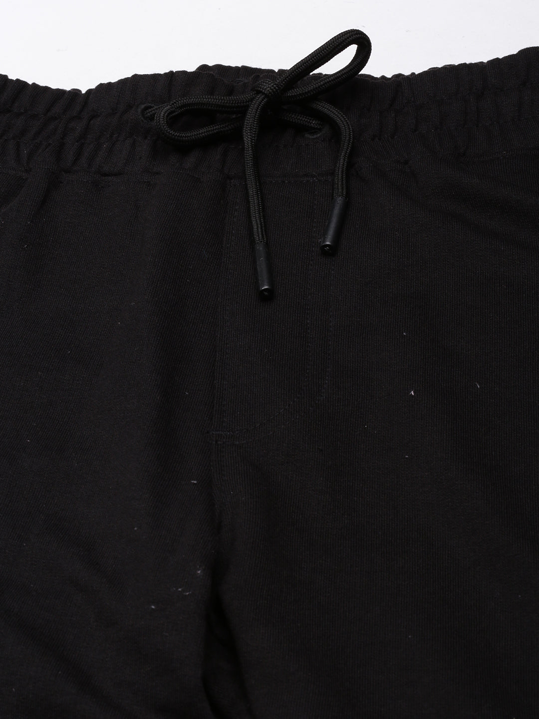 Solid Black Cotton Shorts With Side Panel