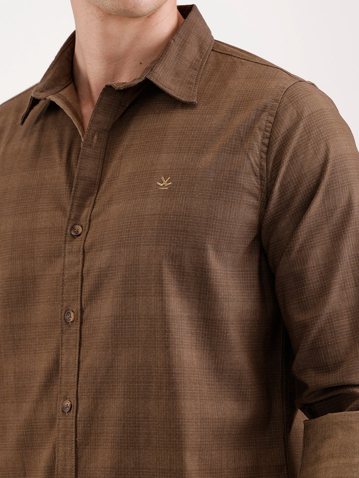 Classic Full Sleeve Checkered Shirt   |  Brown