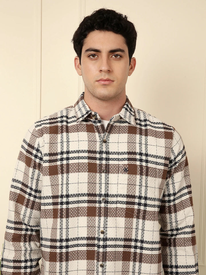 Checked Dobby Pattern Shirt | Brown
