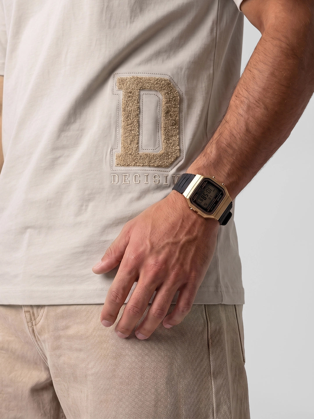 Classic Embroidered Patch Detail T-Shirt | Beige