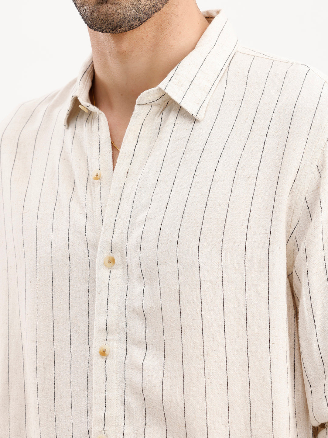 Slim Fit Striped Full Sleeved Shirt | Beige