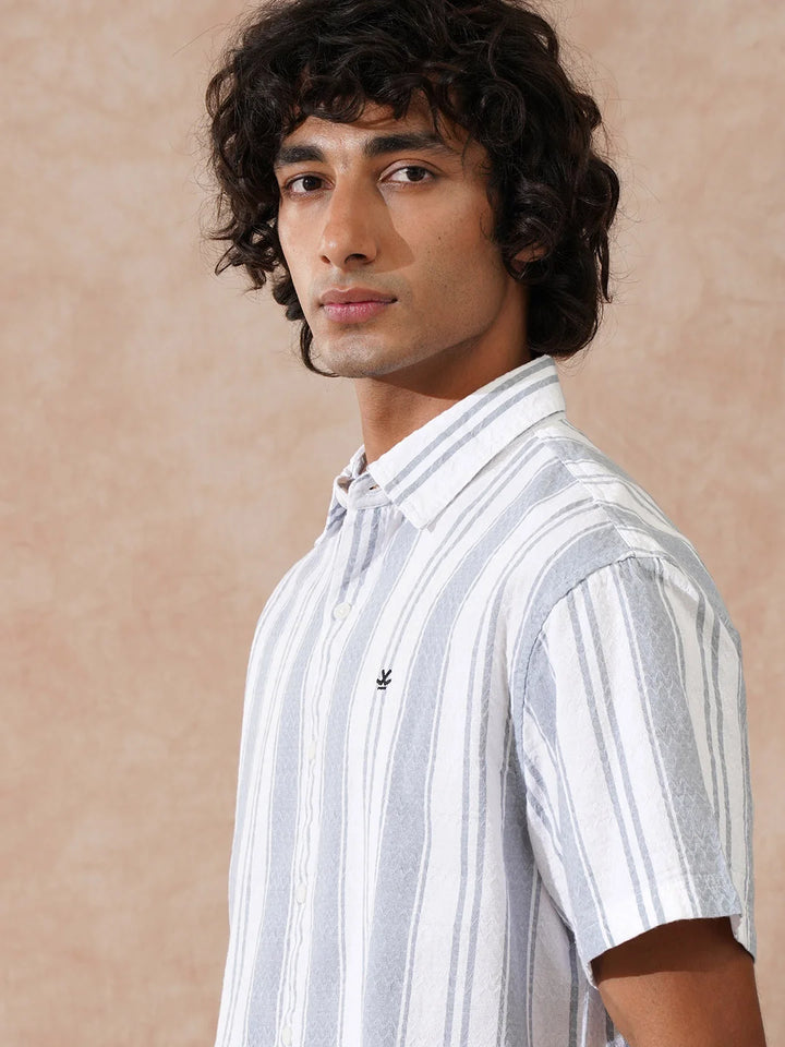 Textured Stripes Comfort Fit Shirt | Grey