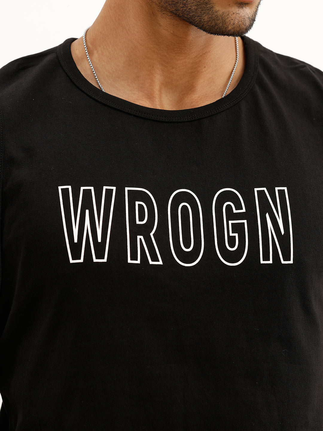 Placement Printed Cut Off Sleeve T-Shirt | Black