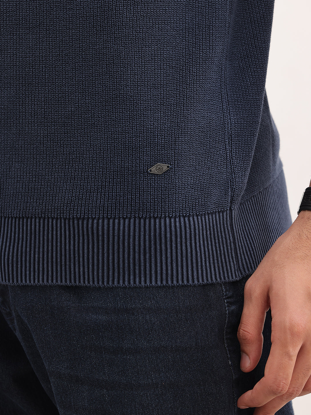 Solid Regular Fit Sweater | Navy Blue