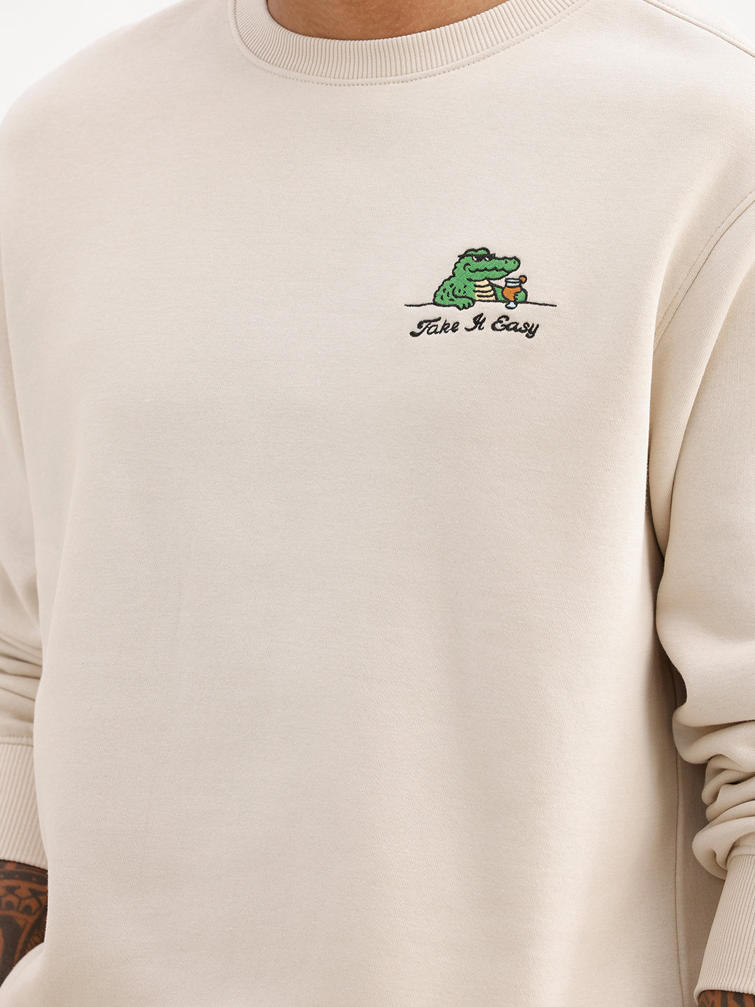 Comfort Fit Embroidered Detail Sweatshirt | Beige