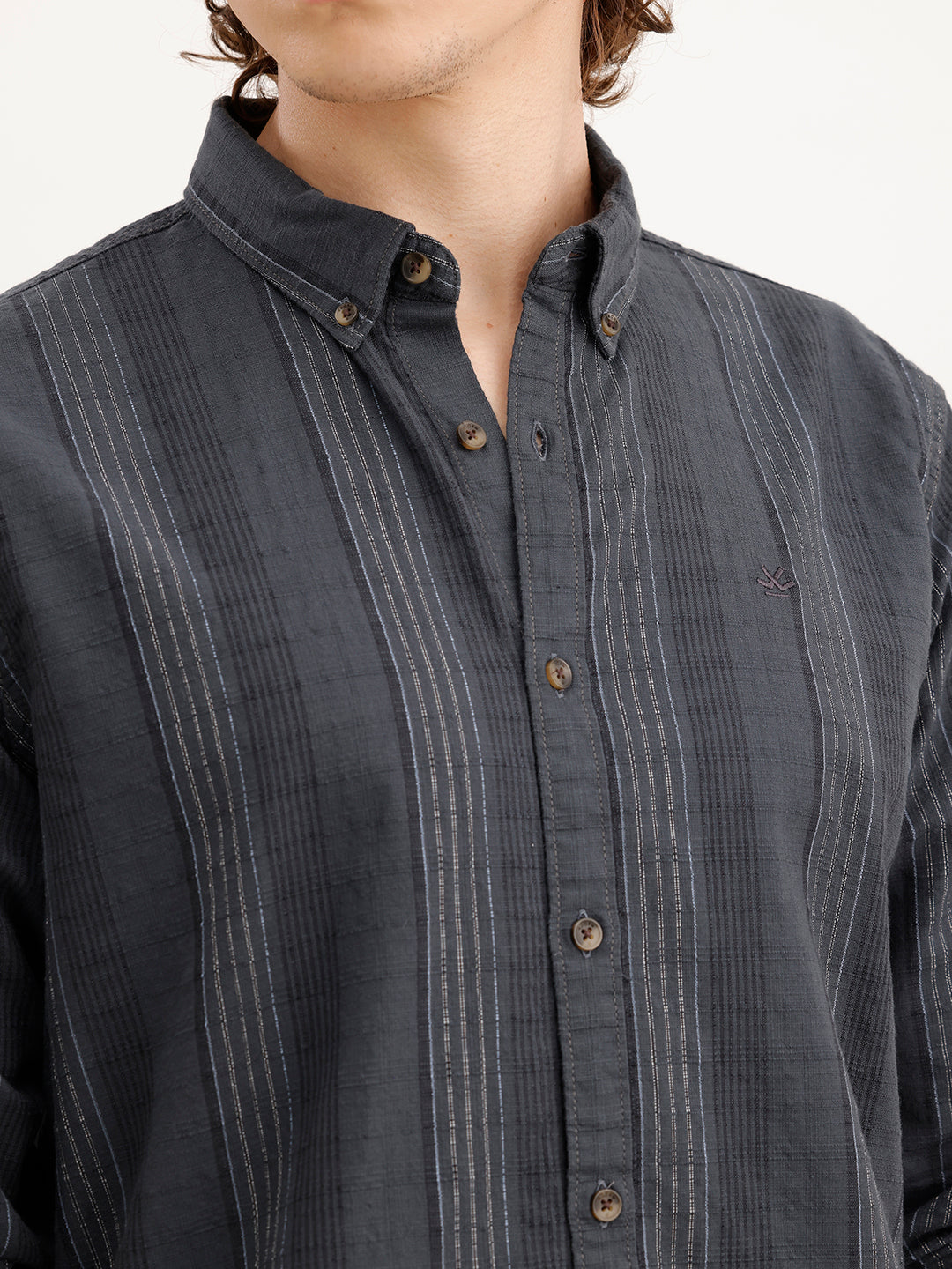 Slim Fit Striped Shirt  | Dark Grey