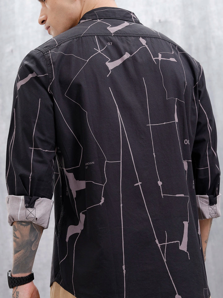 Wrogn Regular Fit Printed Casual Shirt | Black