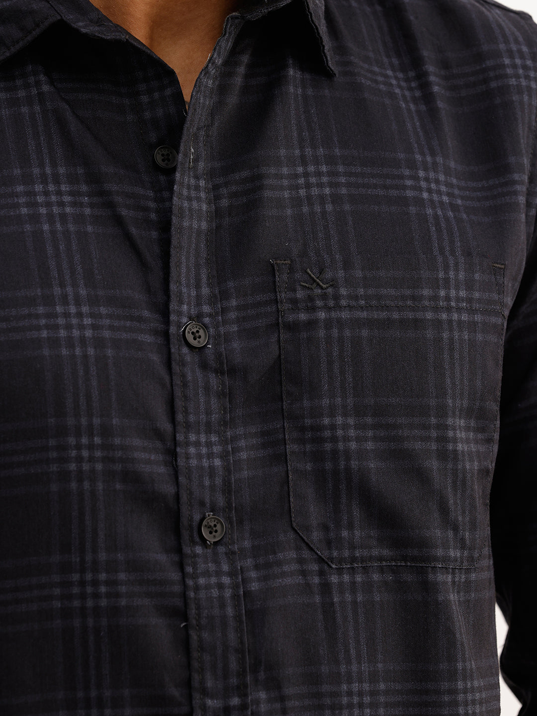 Regular Fit Checkered Shirt | Black