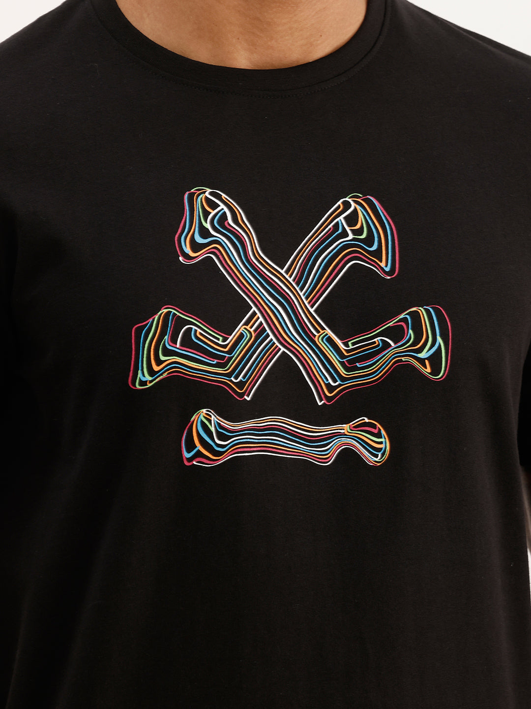 Slim Fit Placement Printed T-Shirt | Black