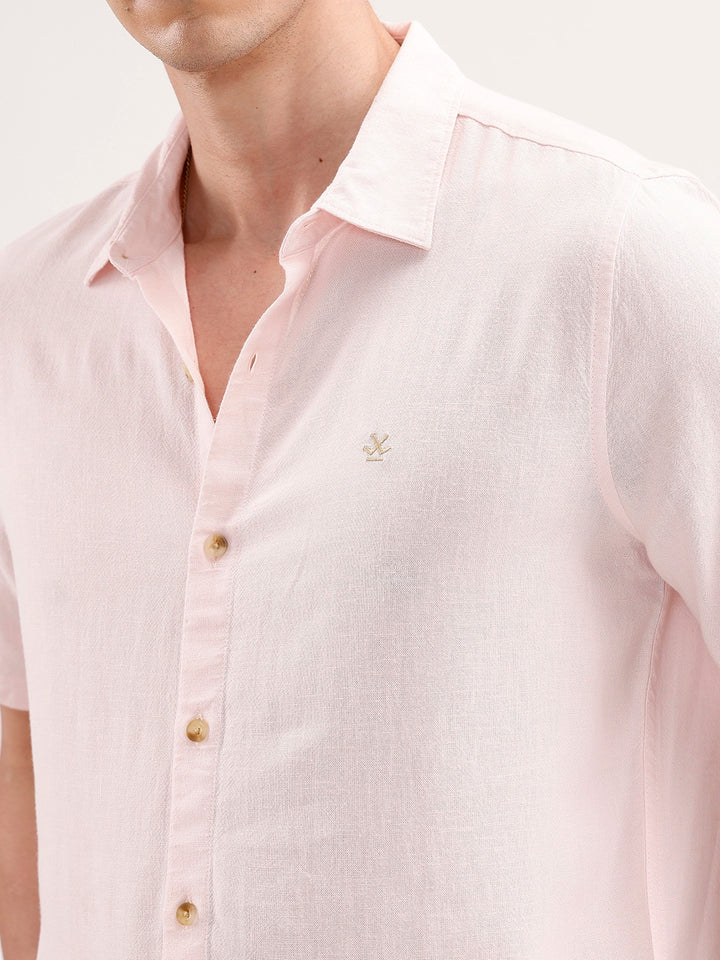 Slim Fit Linen Blend Shirt | Pink