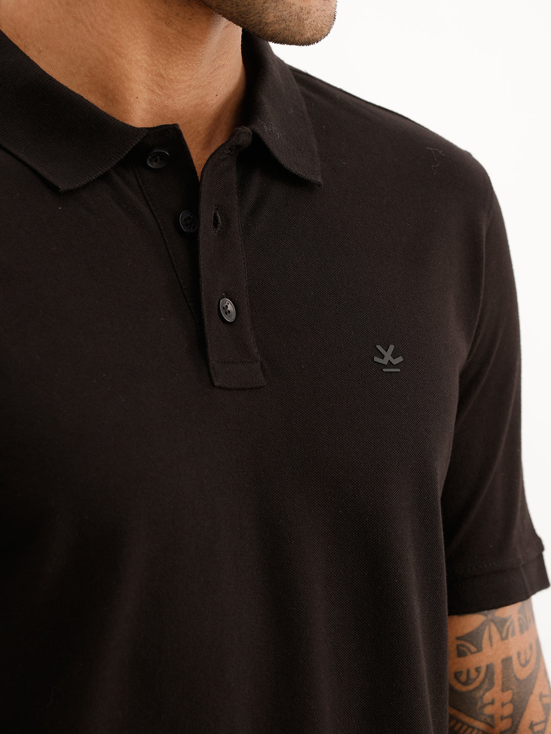 Solid Slim Fit Polo T-Shirt | Black