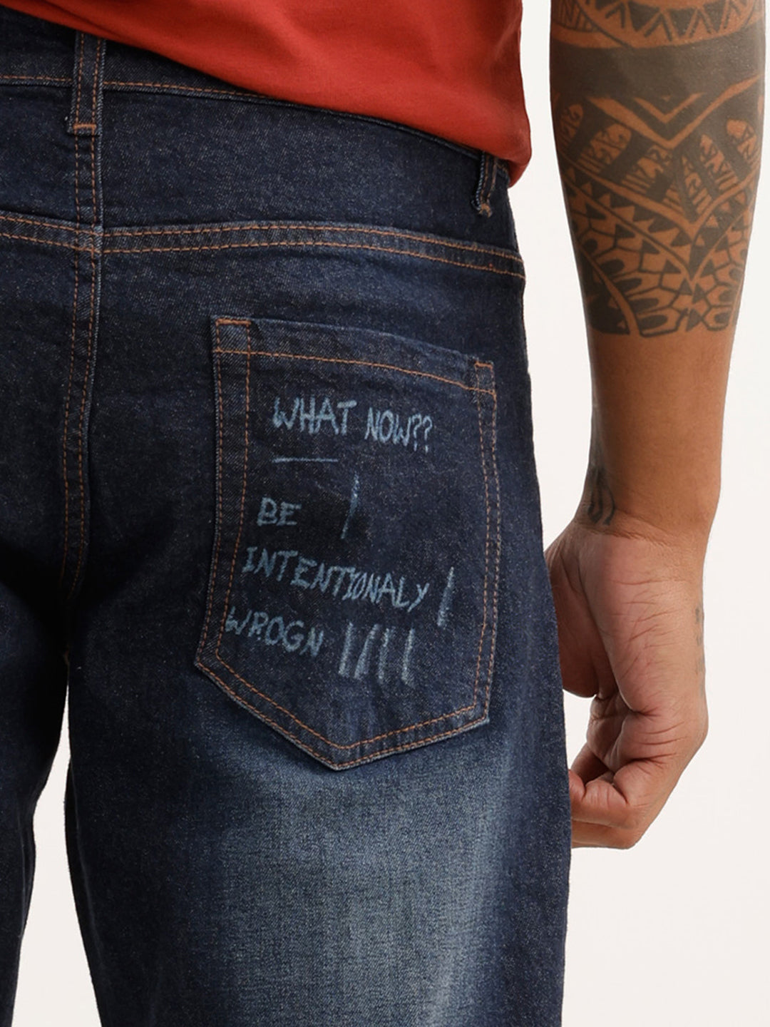 Faded Straight Fit Denim Jeans | Blue