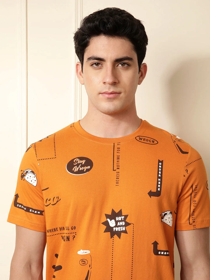 Wrogn Order AOP Orange T-Shirt