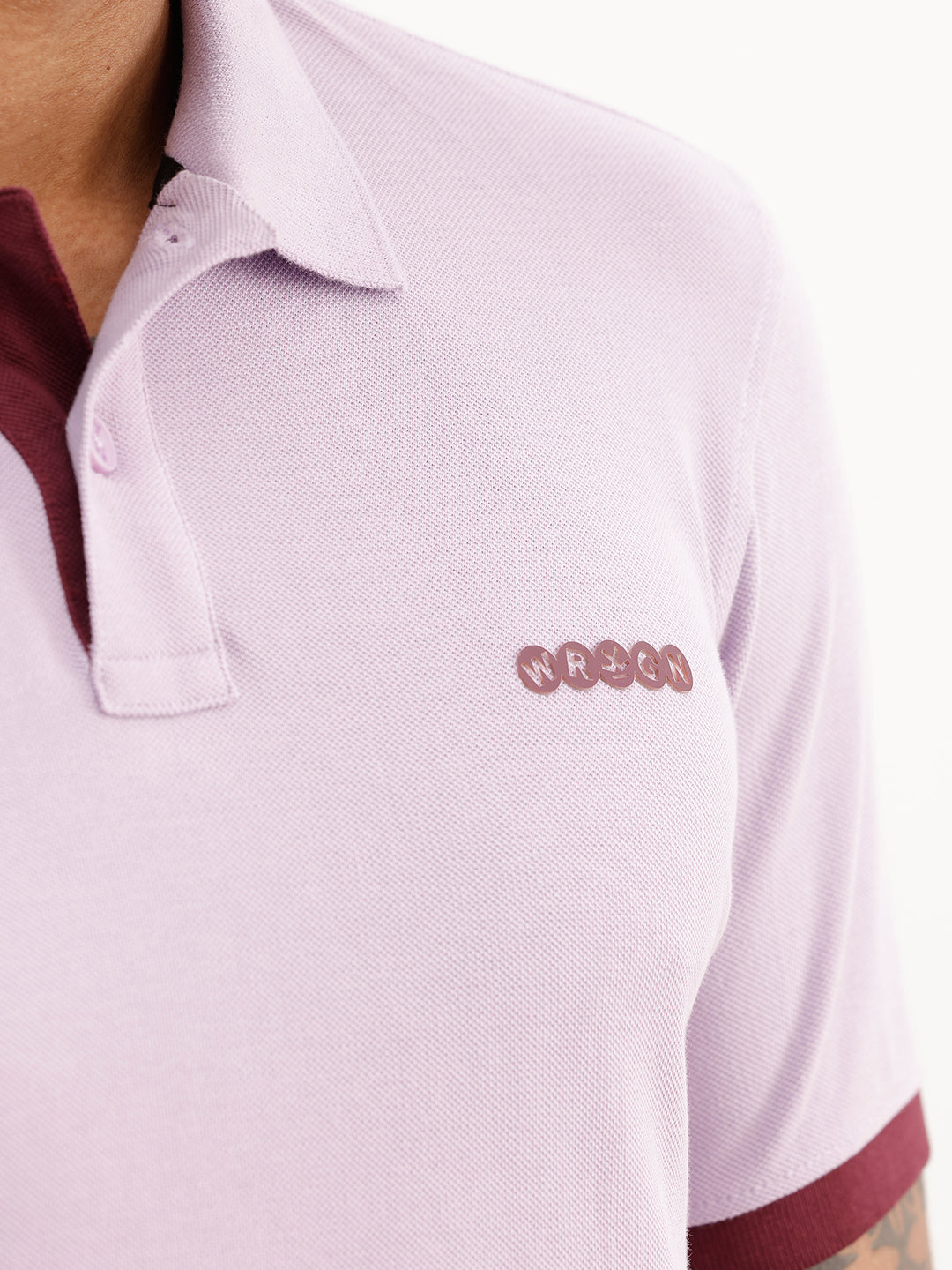 Solid Contrast Sleeve Polo T-Shirt | Purple