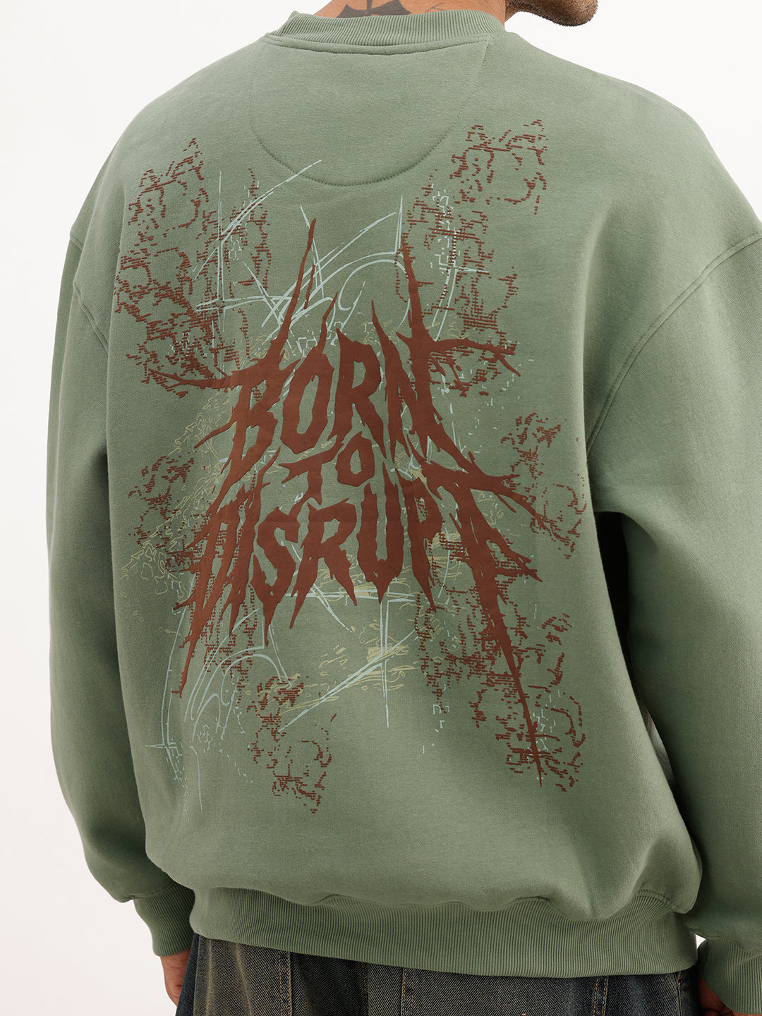 Oversized Puffer Back Printed Sweatshirt | Green | WSS02FSOS7033S