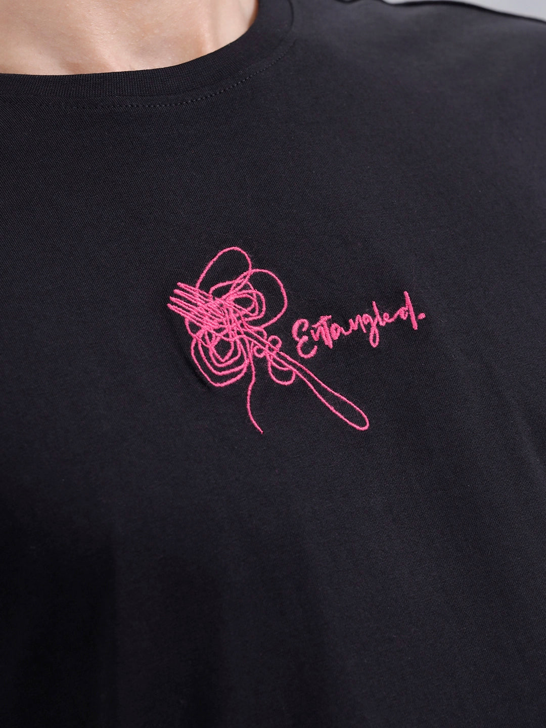 Men's Casual Embroidered Oversized Fit T-Shirt | Black