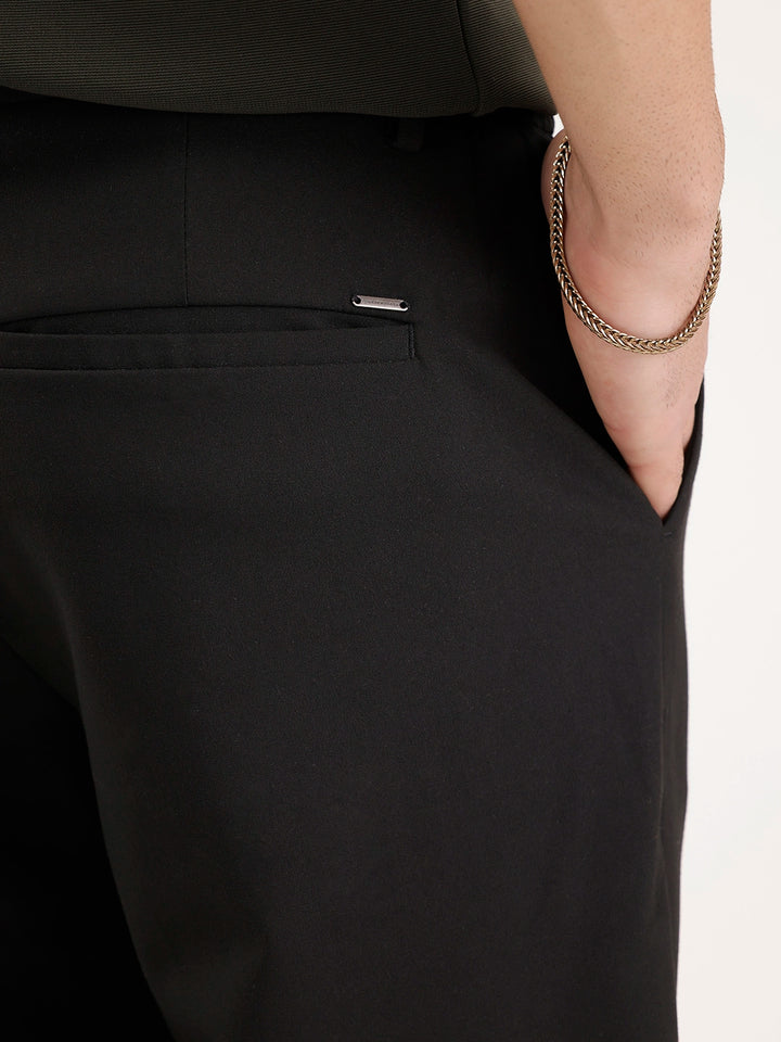 Solid Straight Fit Trouser | Black