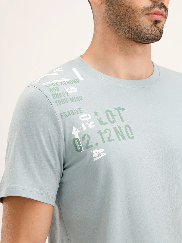Slim Fit Placement Printed T-Shirt | Grey