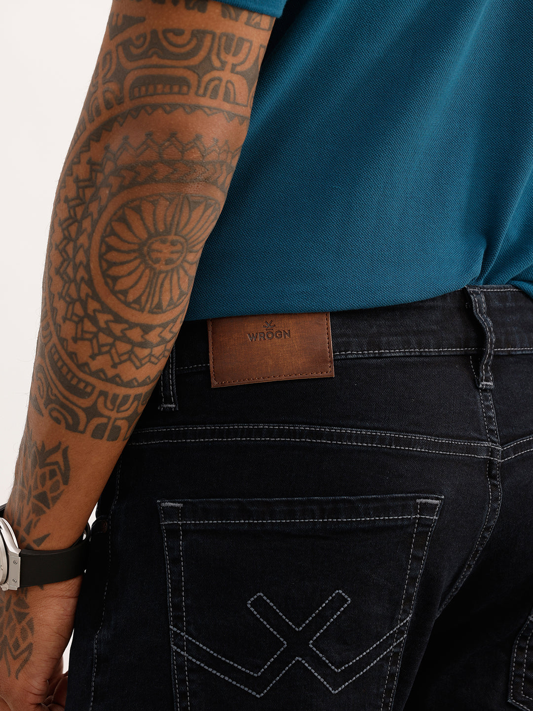 Solid Skinny Crop Contrast Stitch Denim Jeans | Dark Blue | WJN0200SC2174S