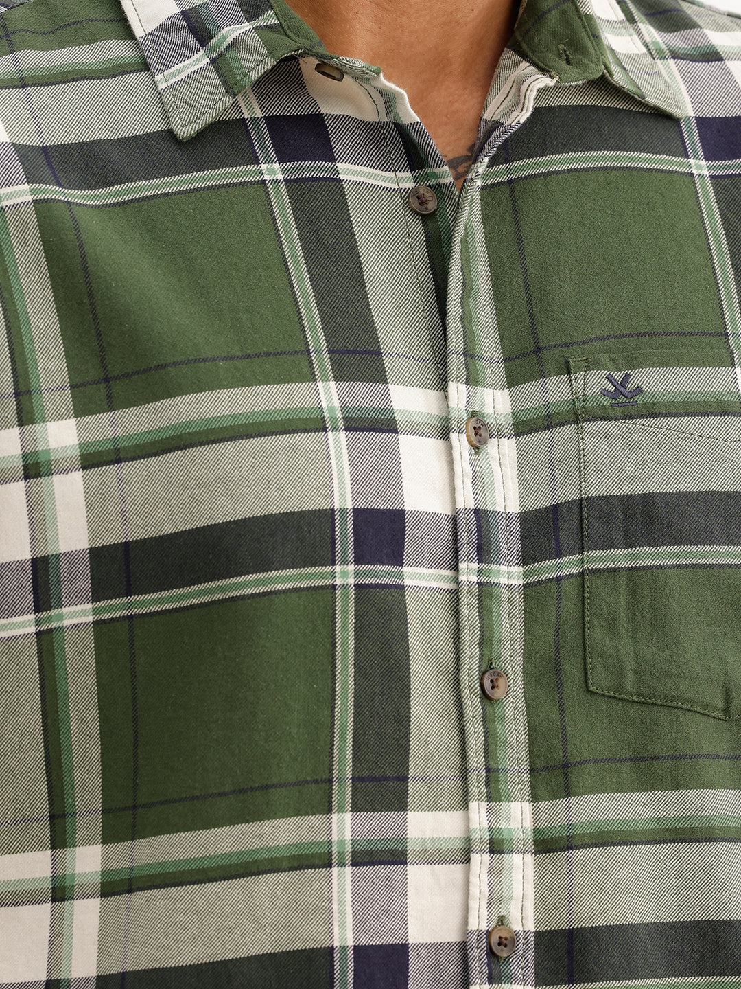 Regular Fit Checkered Full Sleeve Shirt | Olive