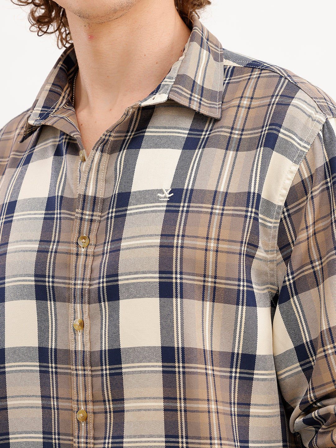 Comfort Fit Full Sleeve Checkered Shirt | Beige