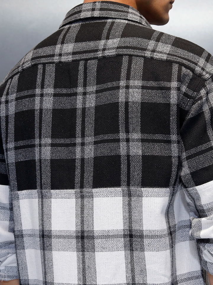 Men's Casual Oversized Fit Checkered Pattern Shirt | Black