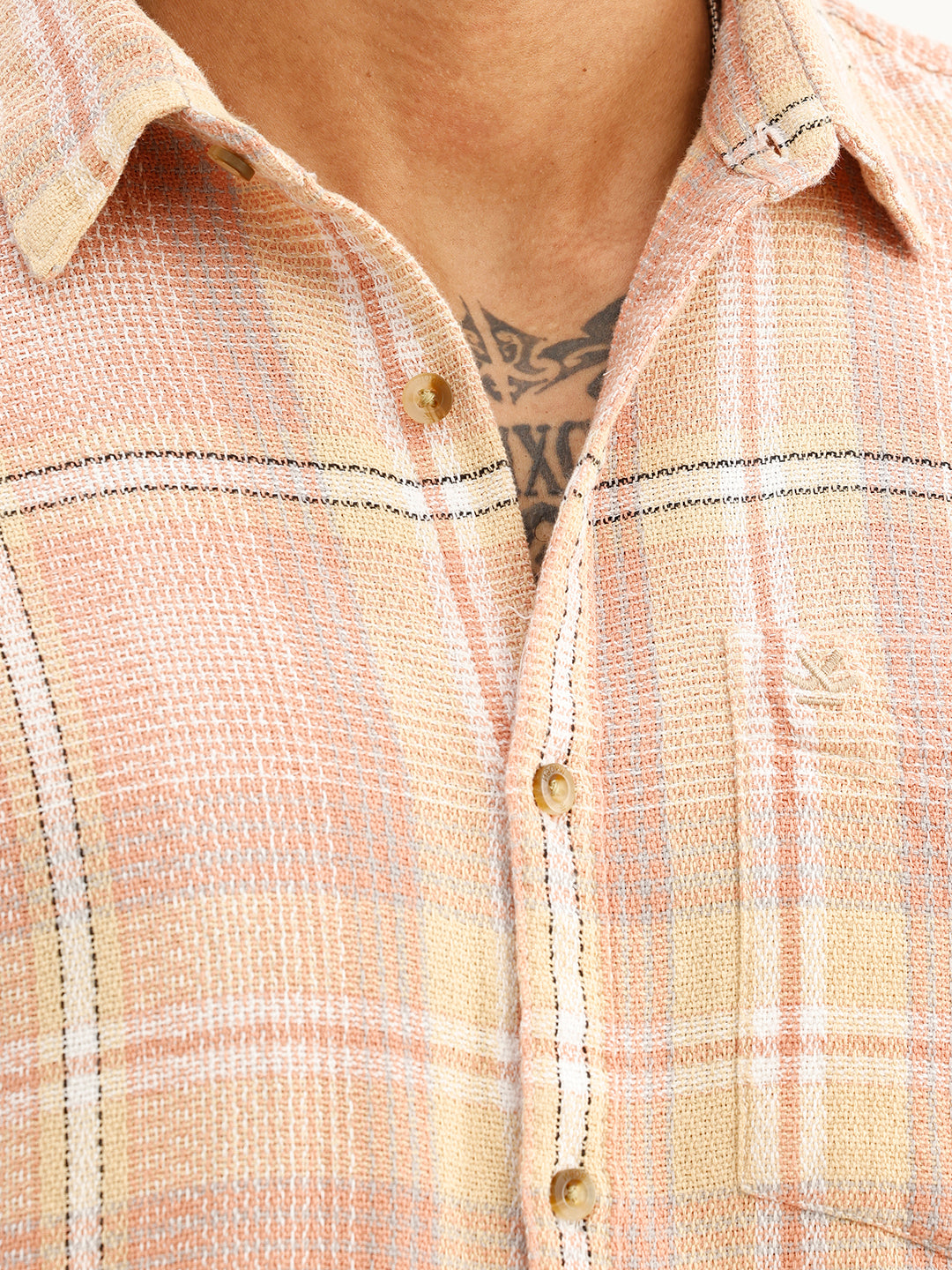 Slim Fit Checkered Full Sleeve Shirt | Pink