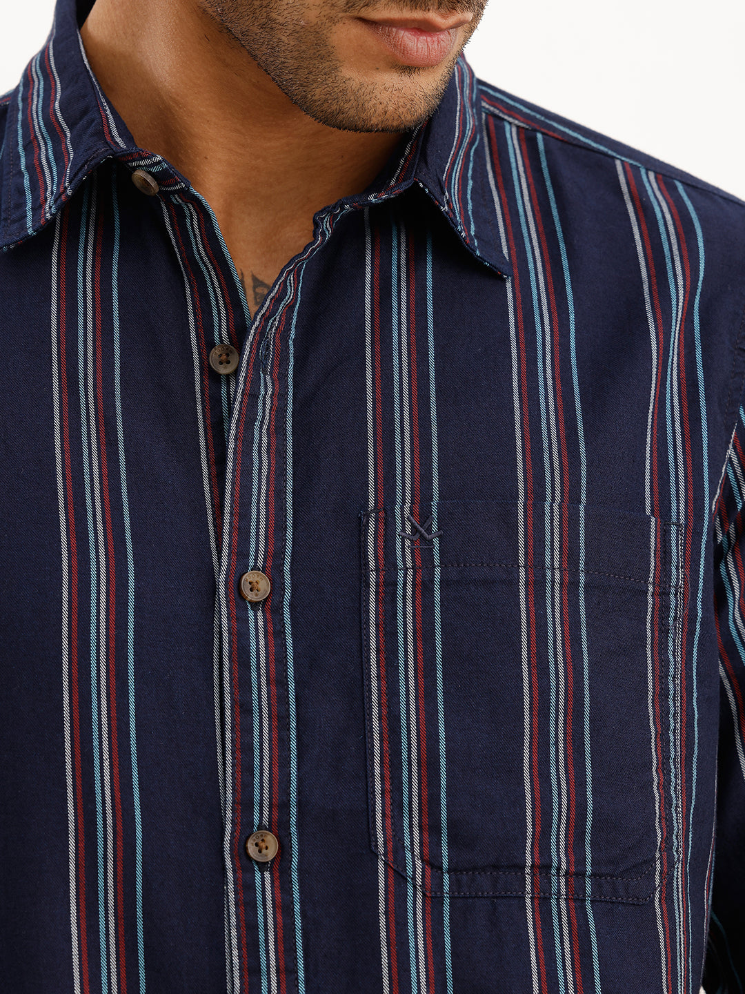 Classic Slim Fit Striped Shirt | Navy Blue | WSH01FSSL7015W