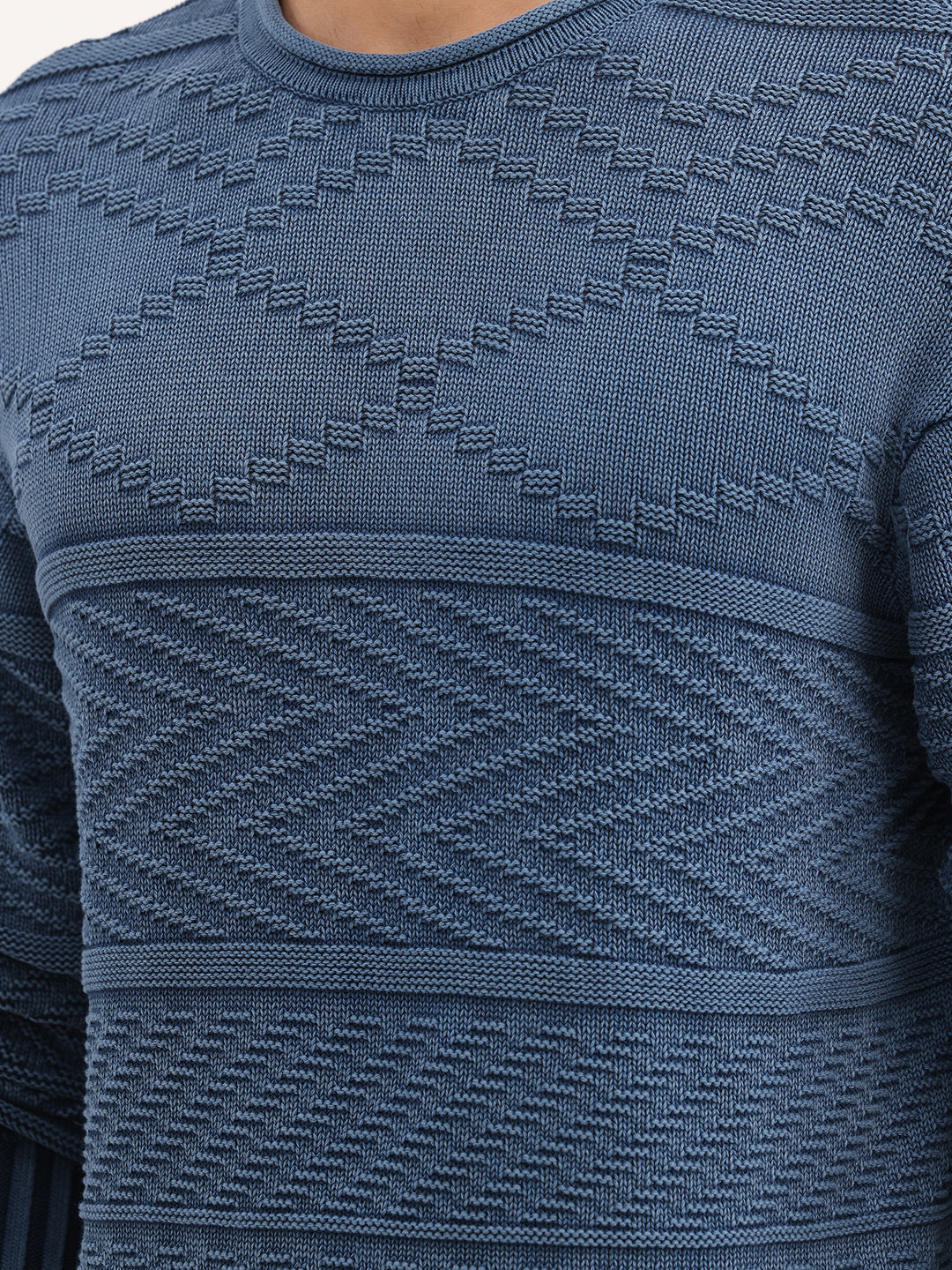 Textured Oversized Fit Knitted Sweater | Blue