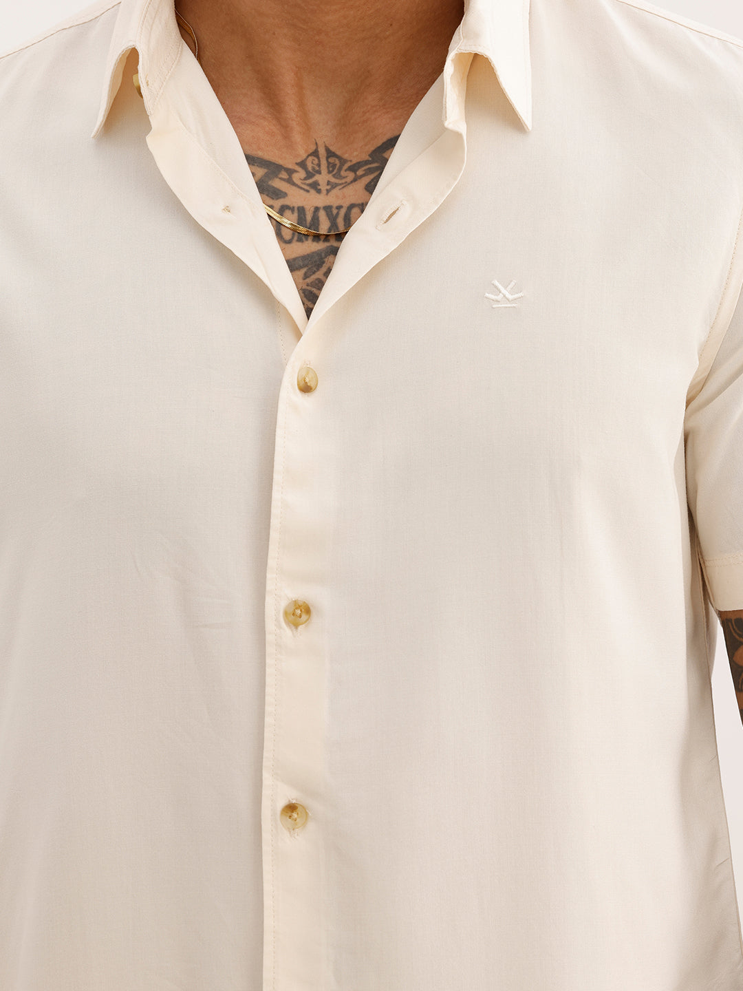 Solid Slim Fit Half Sleeves Shirt | Beige