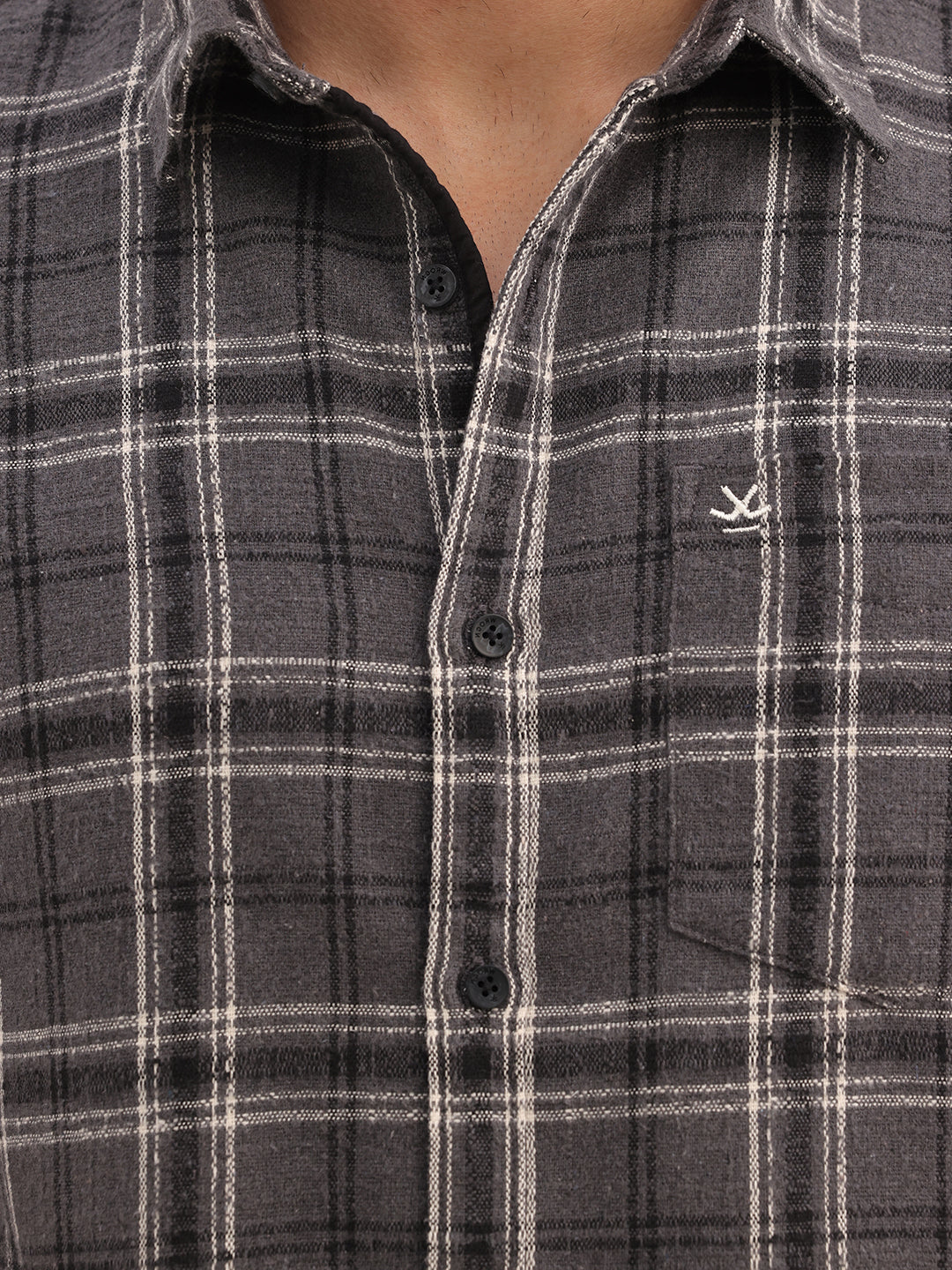 Slim Fit Checkered Full Sleeve Shirt | Dark Grey
