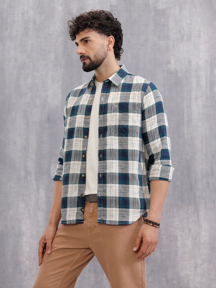 Space Dyed Check Shirt In Slim Fit | Teal