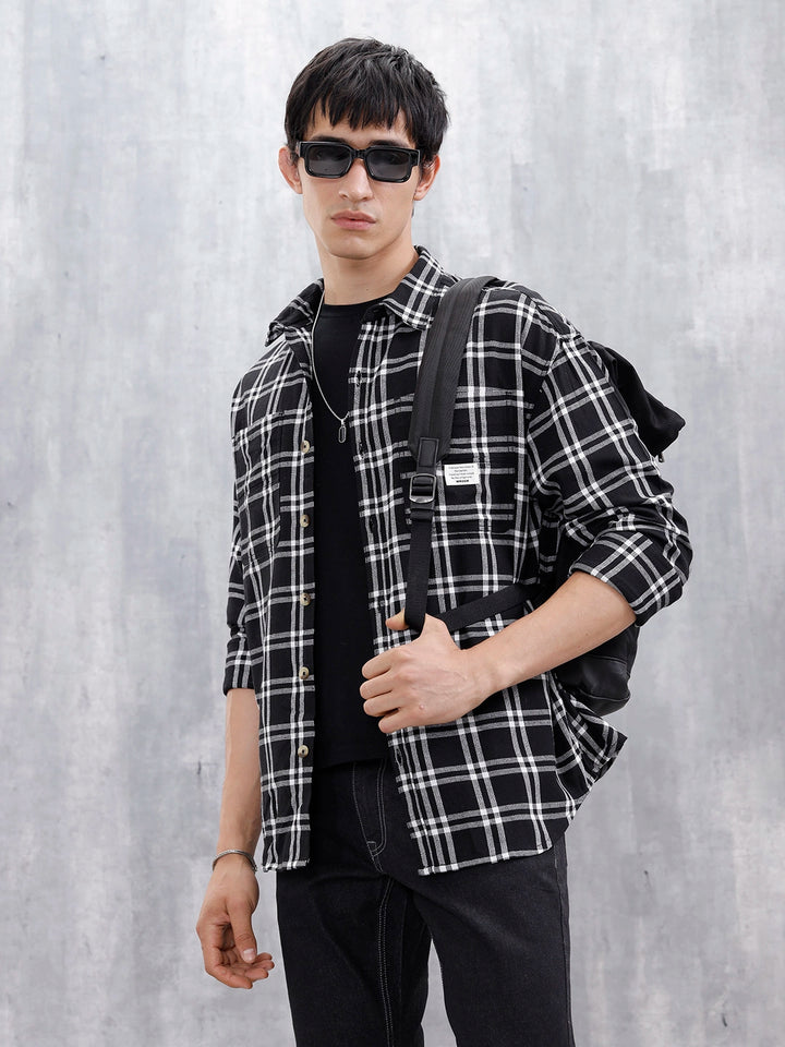 Casual Oversized Fit Checkered Pattern Shirt | Black