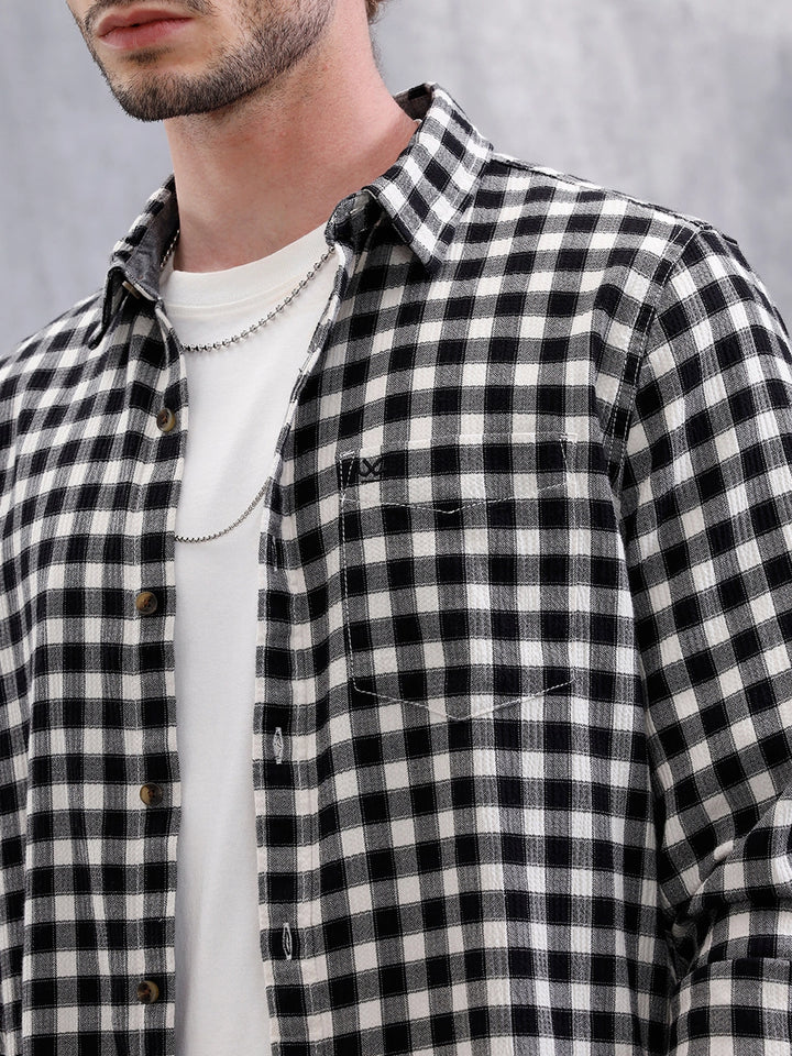 Seersucker Micro Checks Shirt | Black