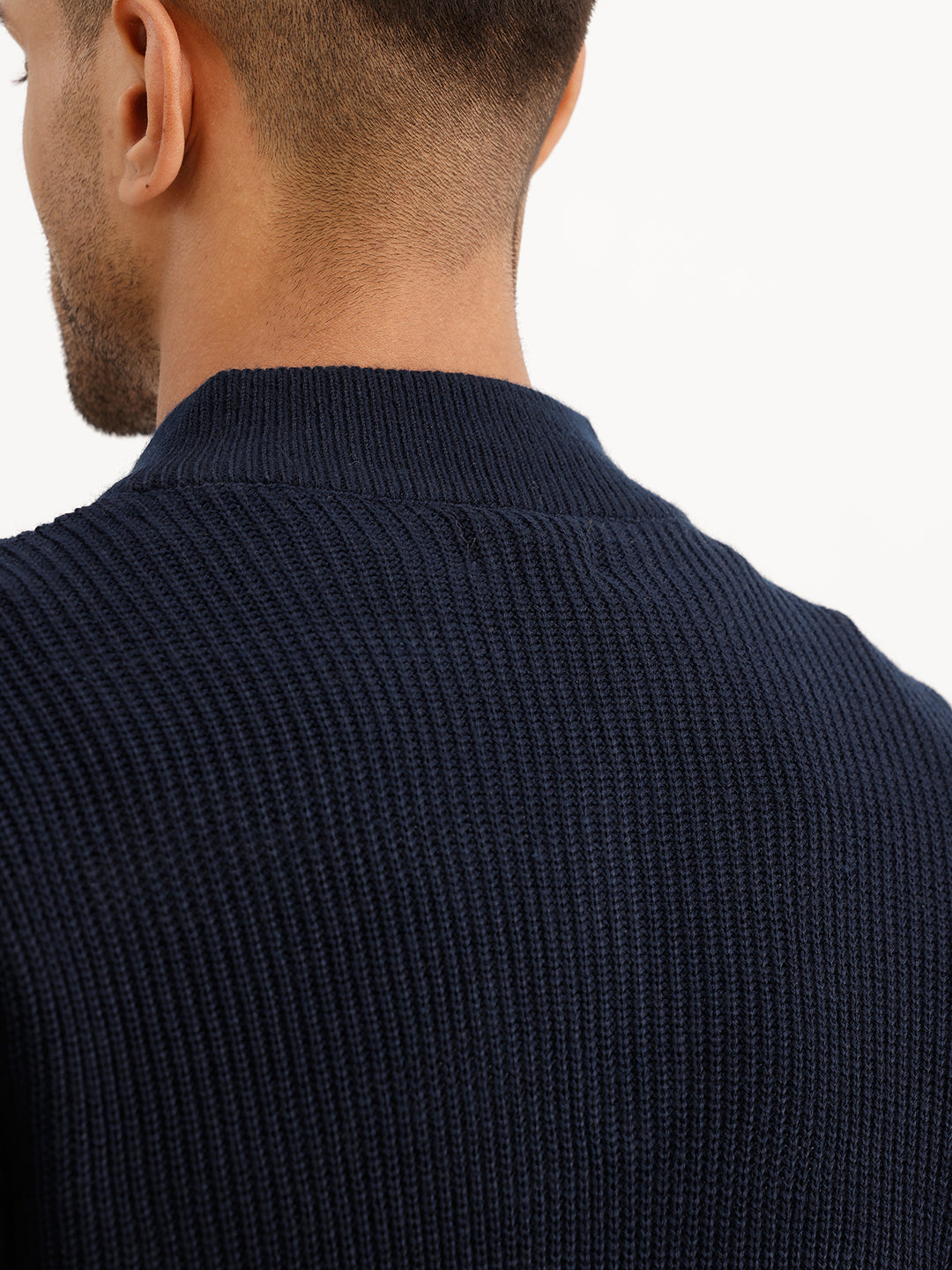 Regular Fit Textured Quater Zipper Sweater | Blue
