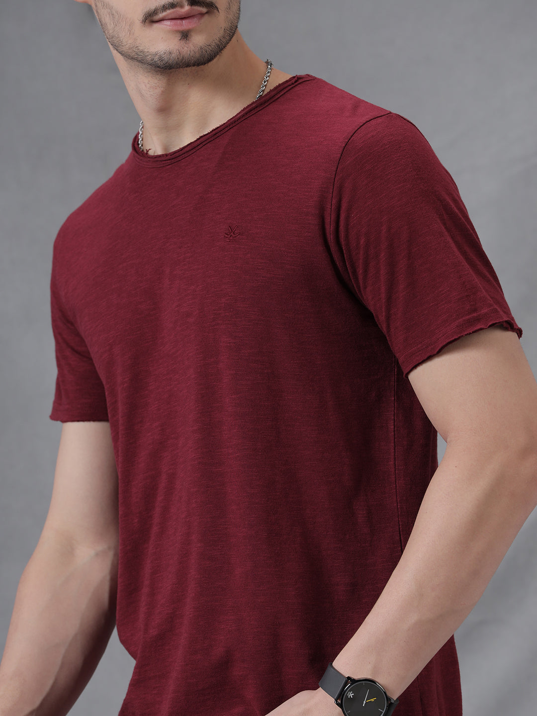 Solid Wine Crew Neck t-Shirt