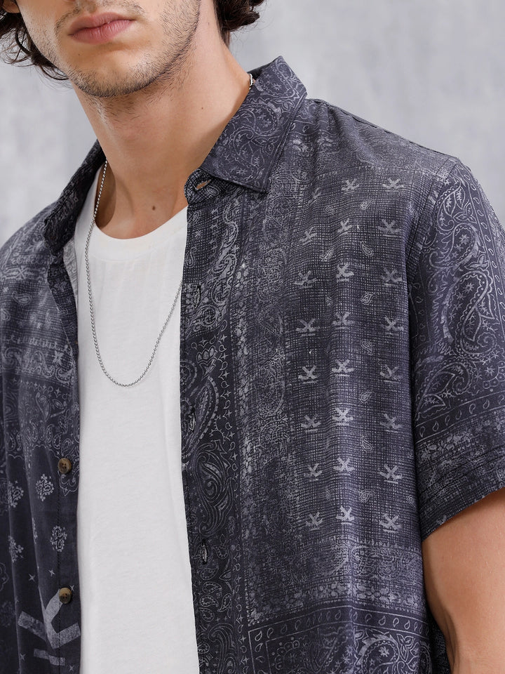 Fluid AOP Slim Fit Shirt | Black