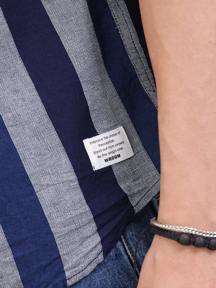 Textured Striped Cotton Shirt | Blue