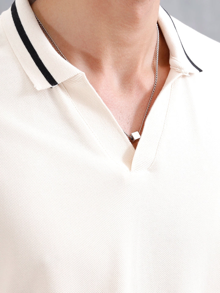 Oversized Polo T-Shirt With Contrast Trim Details | Beige