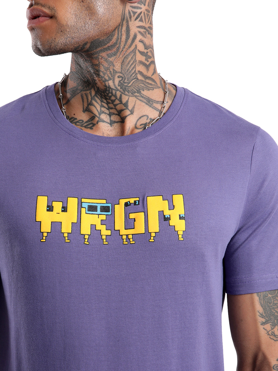 Wrogn Pixel Printed Purple T-Shirt