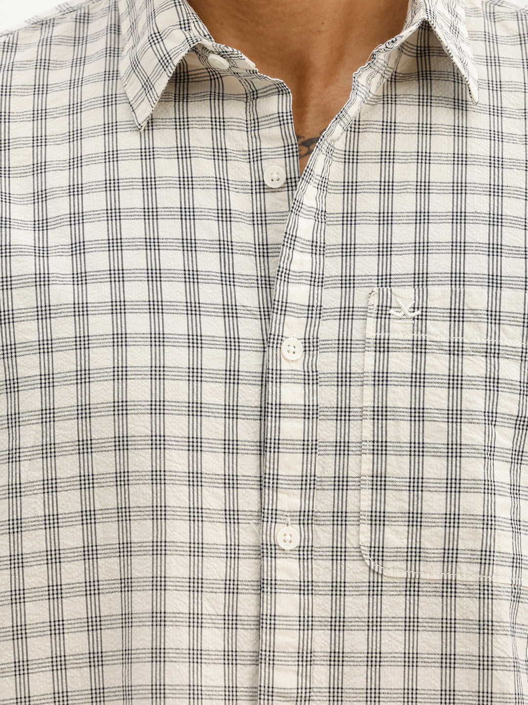 Classic Slim Fit Checkered Shirt | White