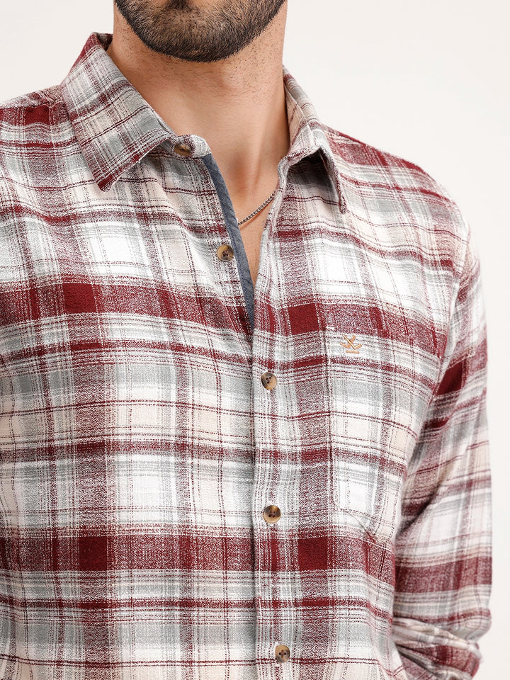 Slim Fit Checkered Full Sleeve Shirt | Red