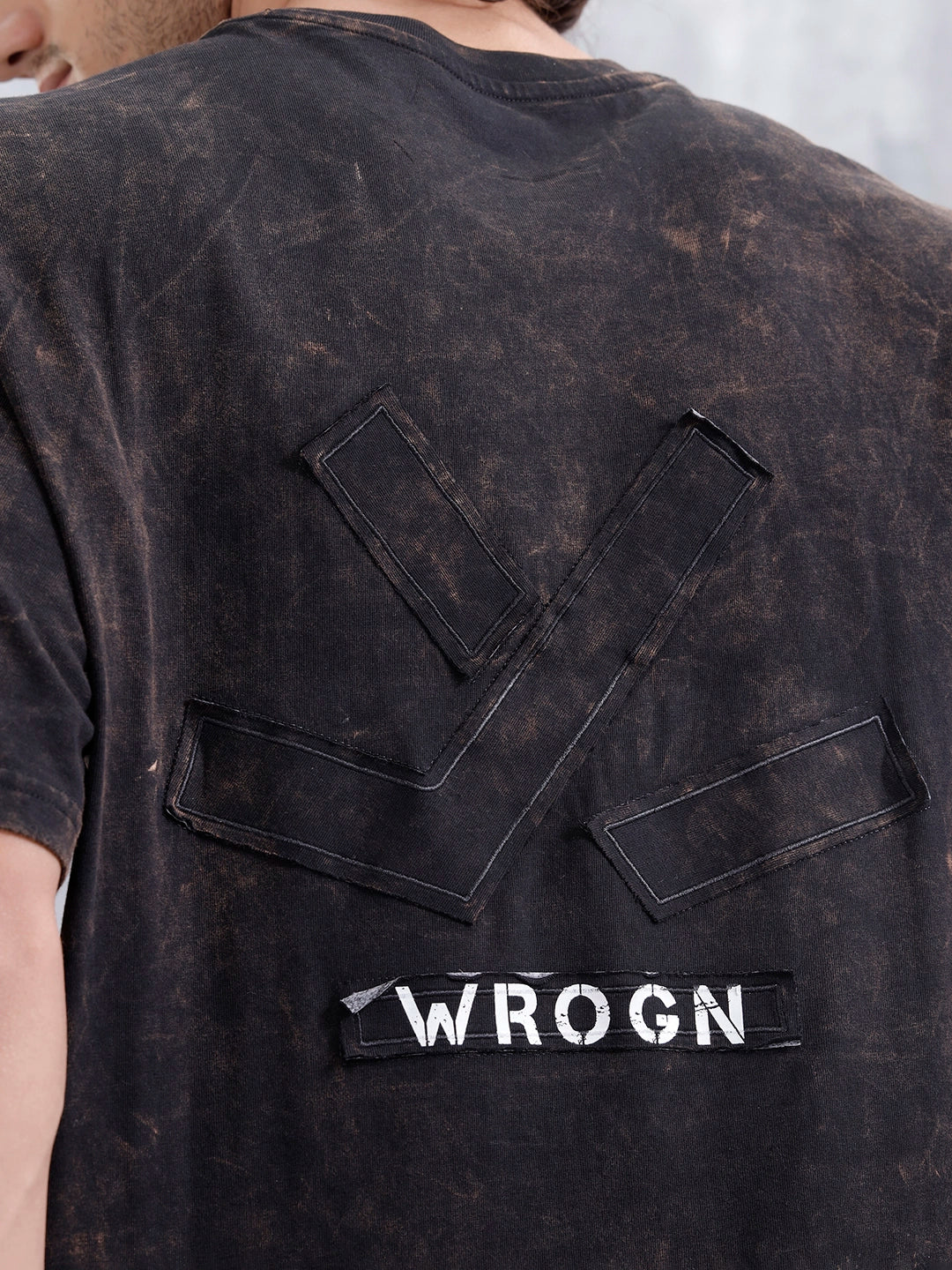 Washed Oversized Fit Tee With Logo Embroidery Patch | Black