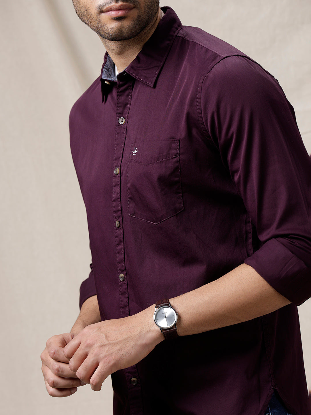 Classic Maroon Solid Cotton Shirt