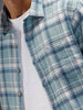 Textured Comfort Fit Checkered Pattern Shirt With Branding| Blue
