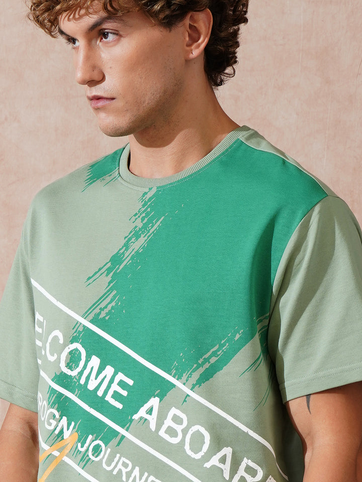 Panel Printed Oversized Fit T-Shirt | Green