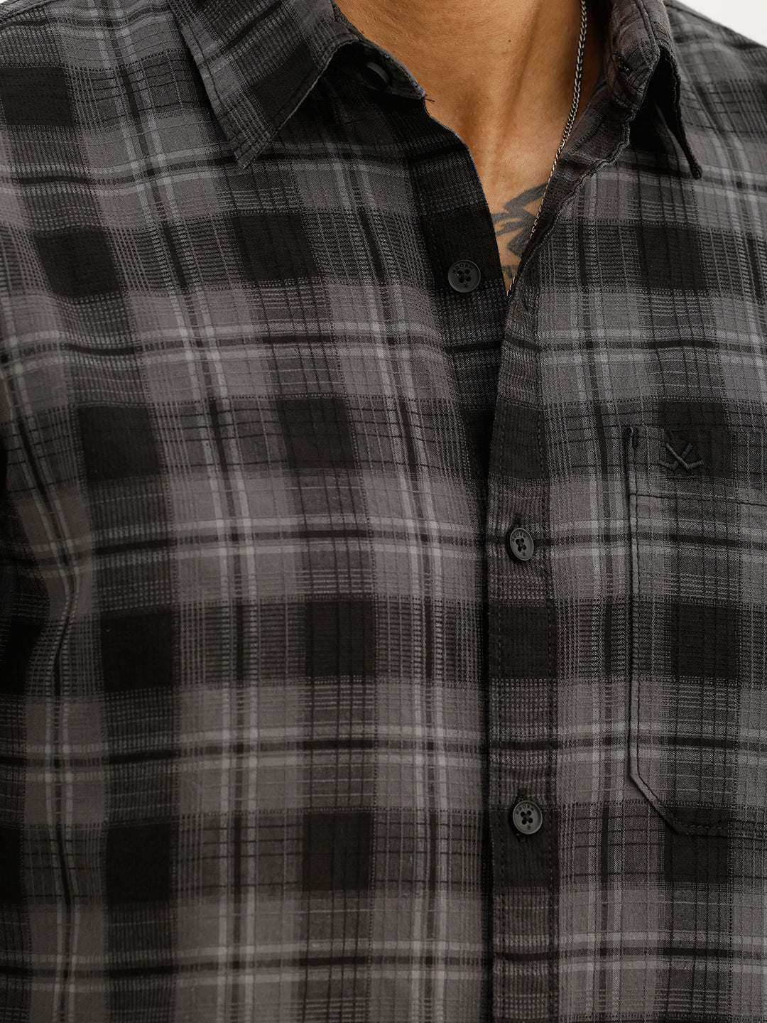 Slim Fit Checkered Full Sleeve Shirt | Dark Grey