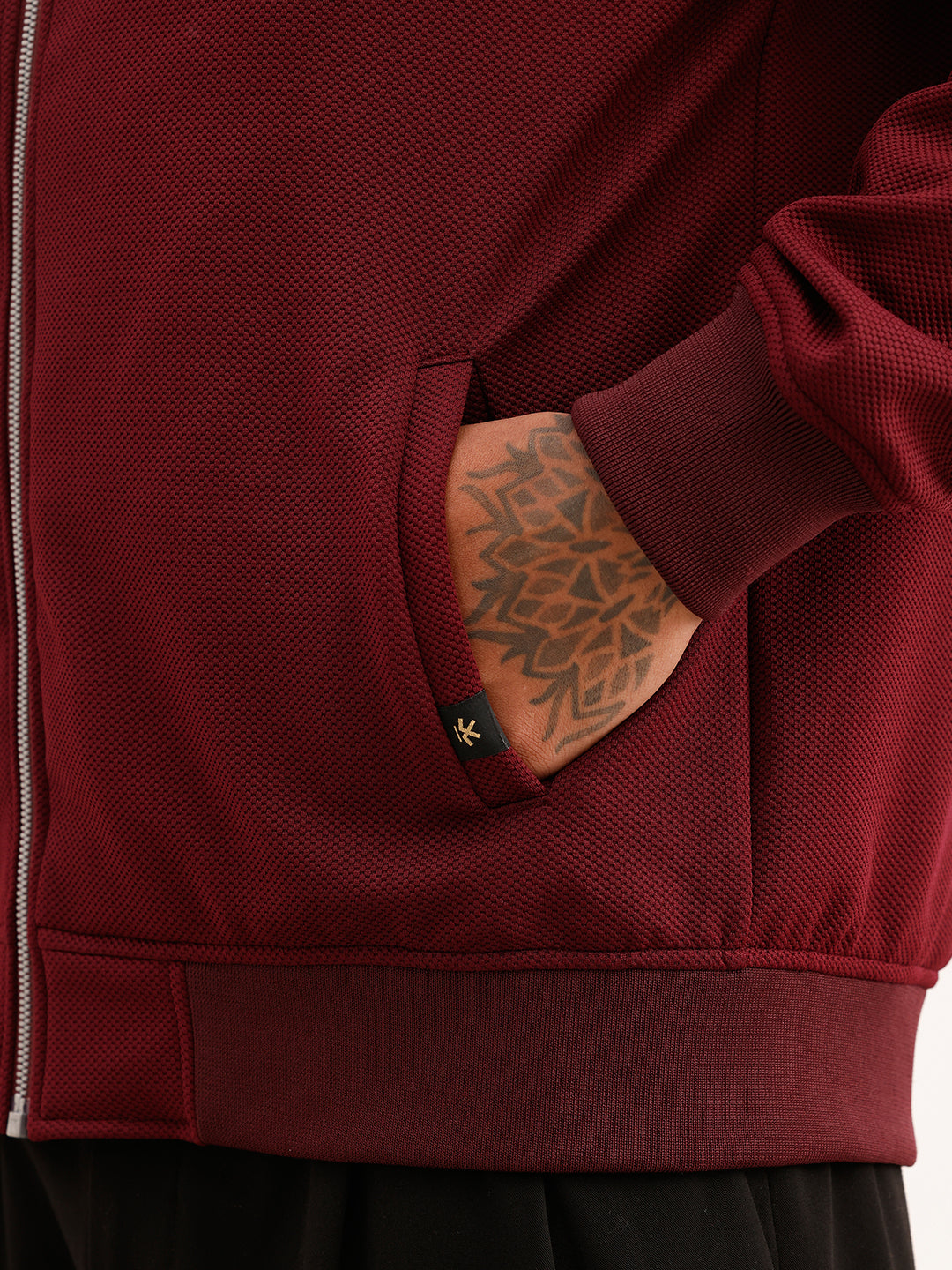 Solid Slim Fit Zipper Jacket | Wine